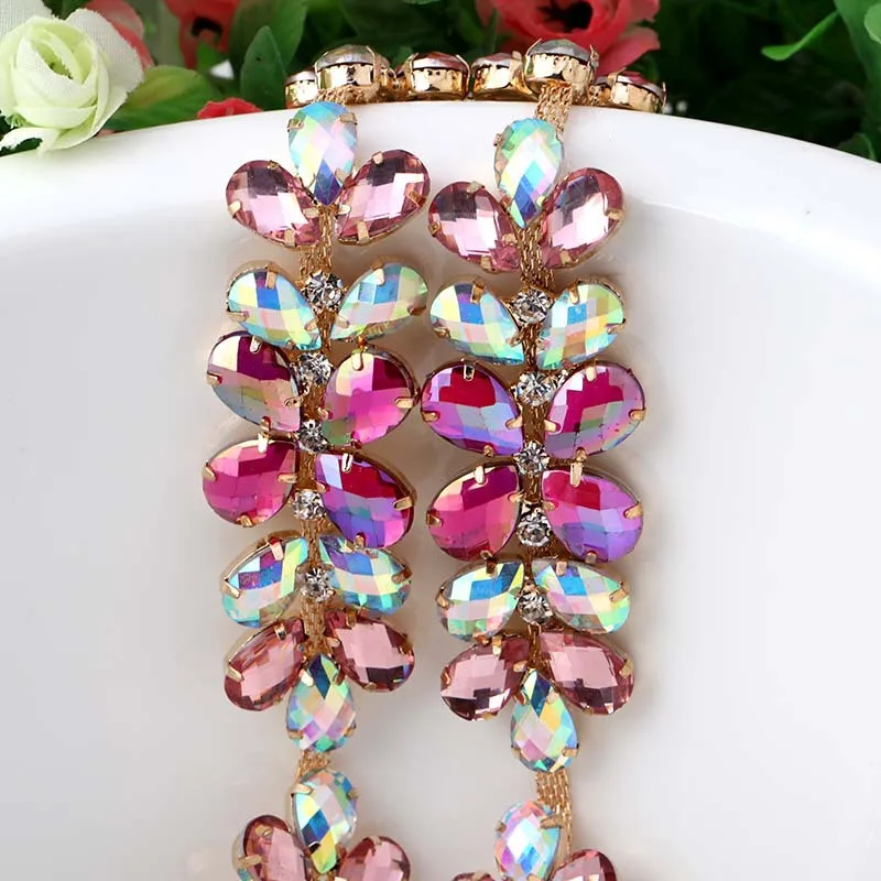 fashion Colorful resin material diamond strass rhinestone cup chain trimming for bridal wholesale