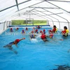 Custom Portable Above Ground Water Park Projects Helper , Large Metal Frame Swimming Pool With Roof Cover