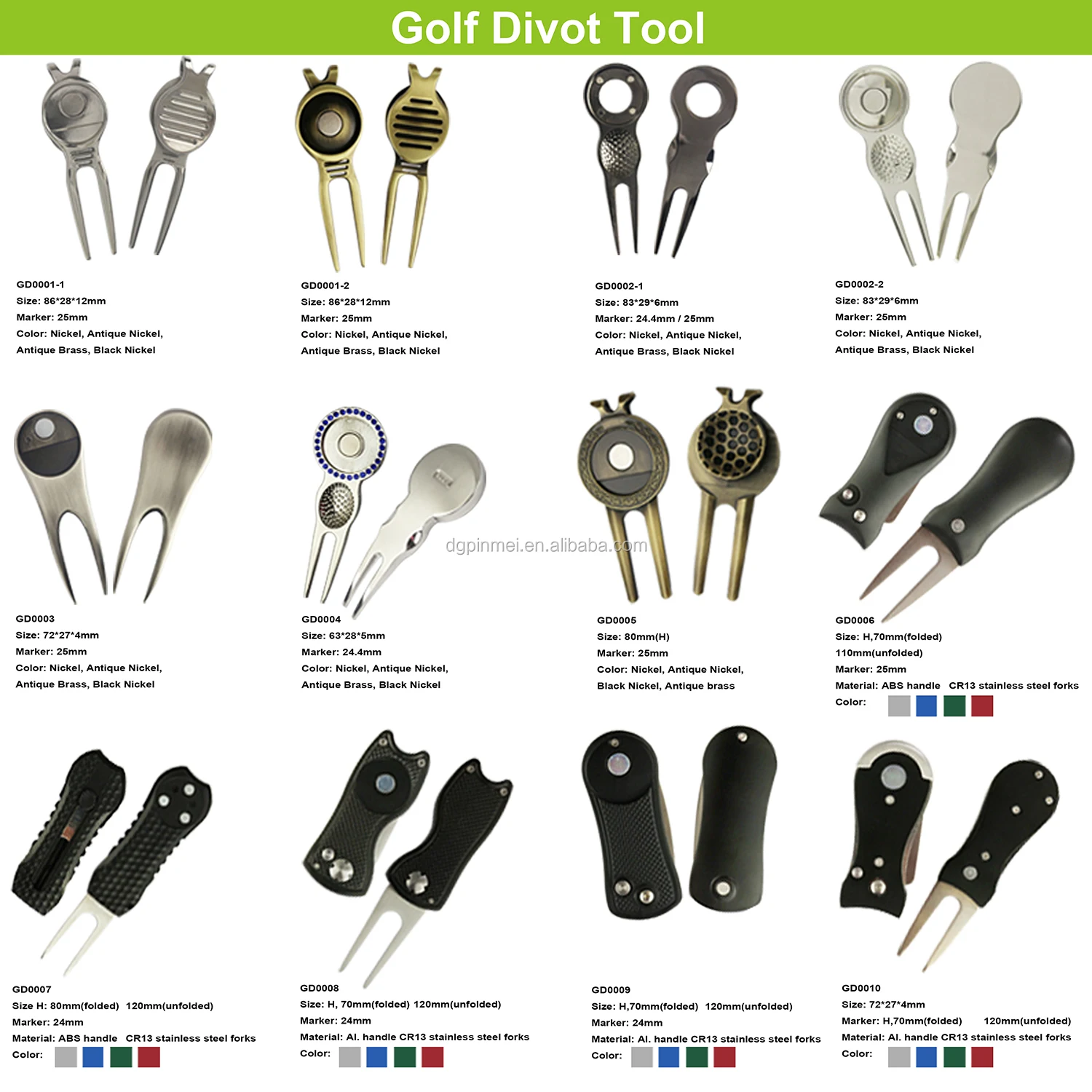 Anodized Aluminum Blank Golf Divot Tool Plain Color Bent Metal Pitch