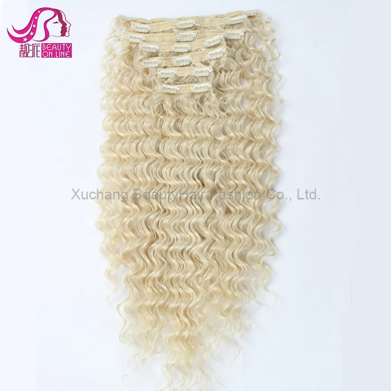 Dropshipping Full Head Double Drawn Triple Weft Blonde Curly Clip