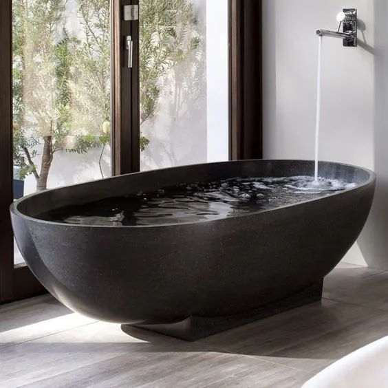 Modern Black Freestanding Solid Stone Bathtub For Sale - Buy Stone Bath ...