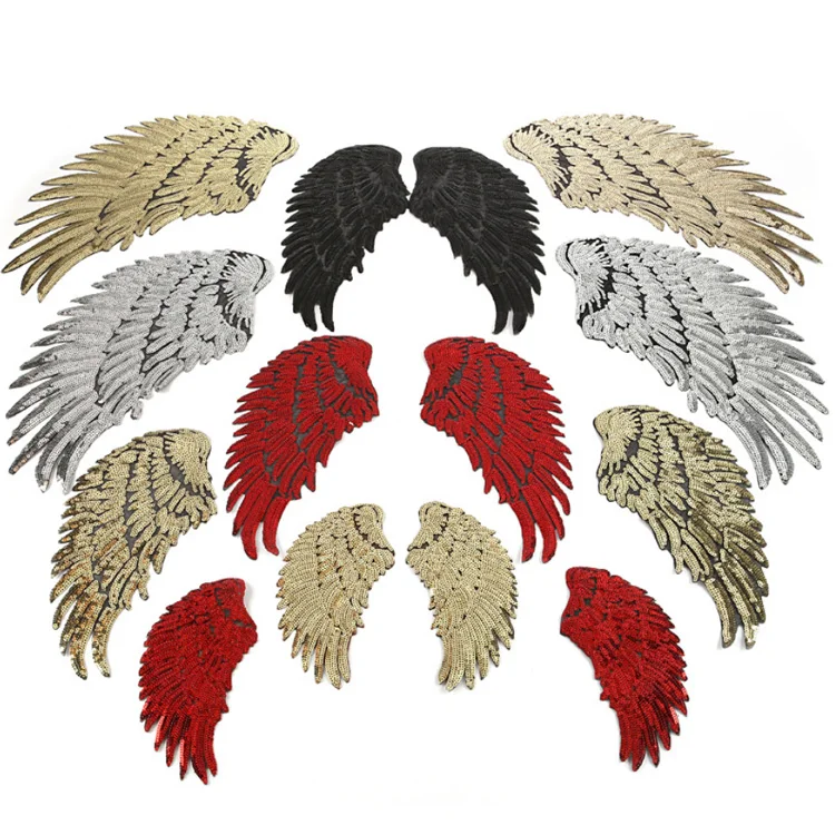 

hot sale iron on gold silver color big sequin angel wings patch for clothes, Silver, gold, black, red, dark blue