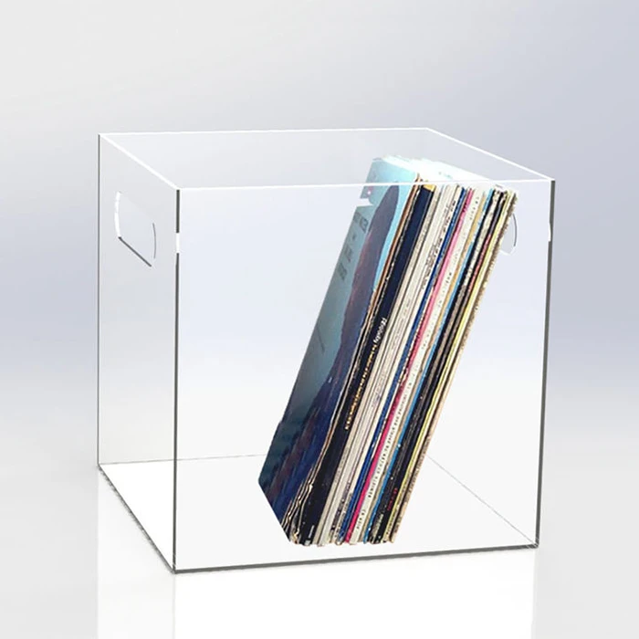 Desktop Clear Vinyl Record Storage Box,Acrylic Storage Tray With Handle