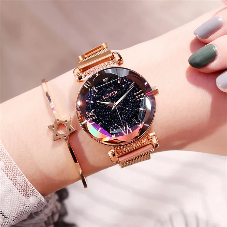 

2019 New Design Ladies Gift Fashion Reloj Starry Sky clock Alloy Magnet Buckle Watches OEM Quartz Shining Star women Watches