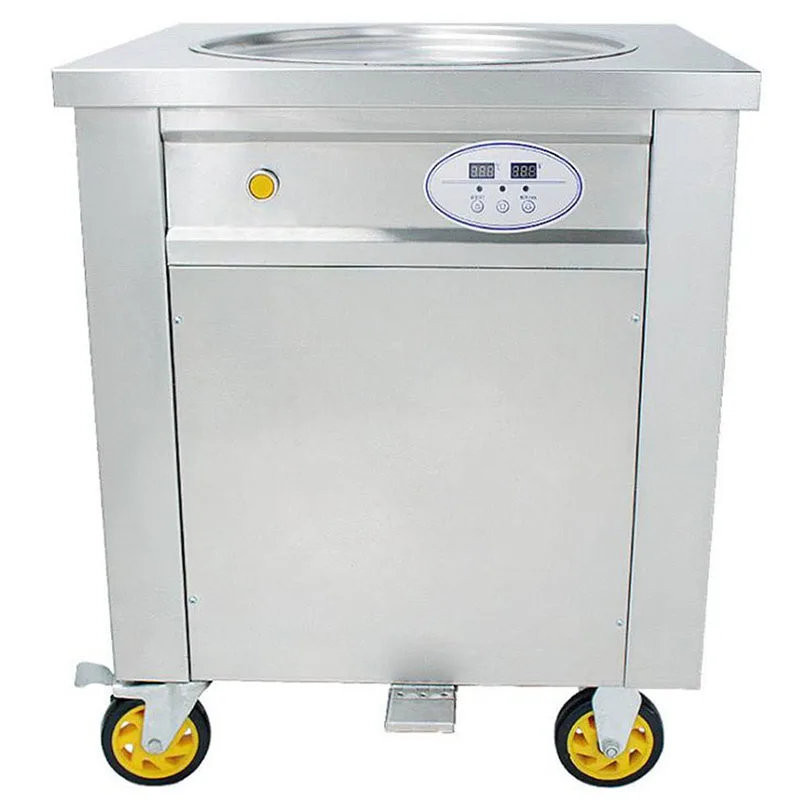 

commercial CE approved single round pan manual fried ice cream roll machine price with defrost, Silver