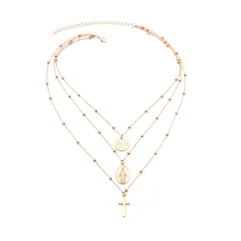 

vintage fine jewelry fashion collar pendant cross necklace femme virgin mary multi layer choker necklace for women, As show