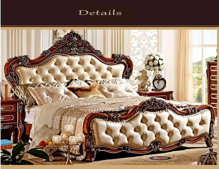 modern european solid wood bed Fashion Carved 1.8 m bed french bedroom furniture osc6910