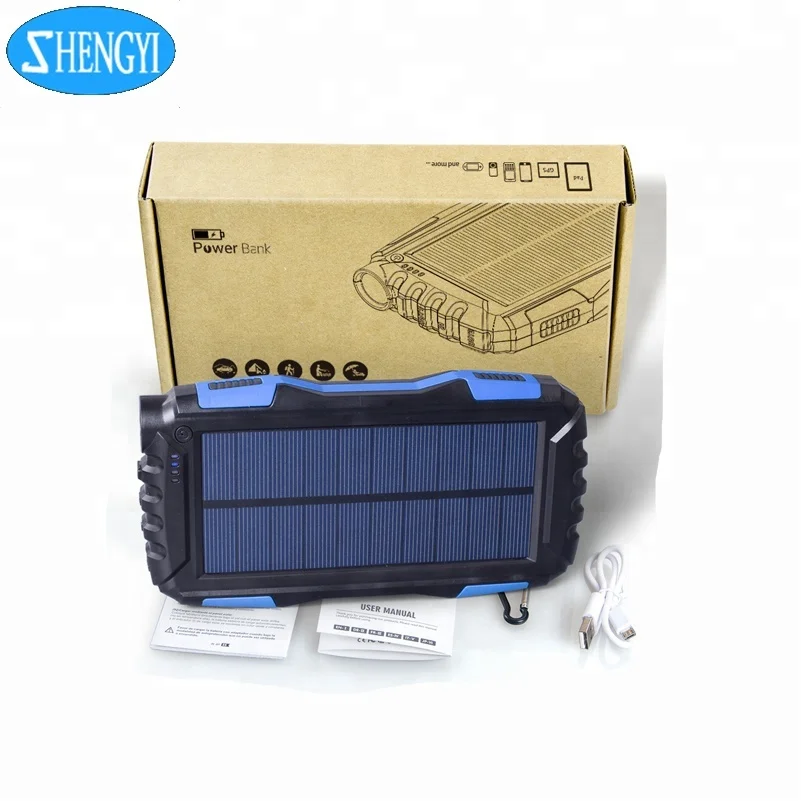 Top Selling Powerbank 20000 Mah Solar Power Battery Charger With Led Flashlight