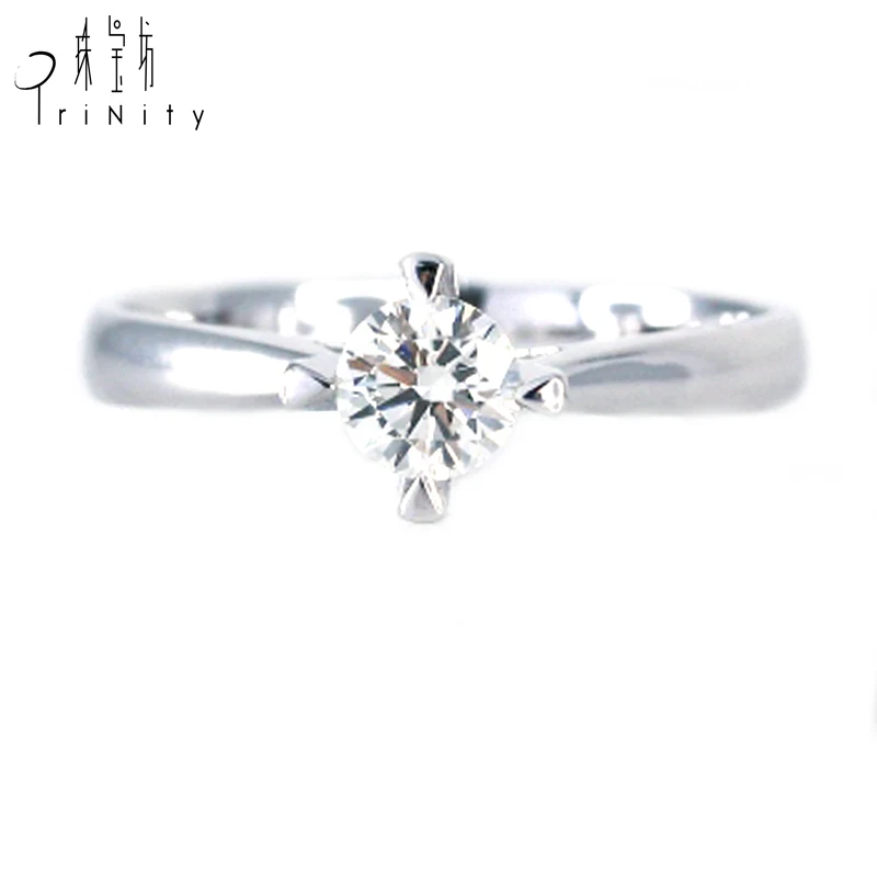

Fine Classic 18K White Gold Unique Single Stone One Large Simple Diamond Solitaire Prong Setting Engagement Ring