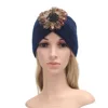 Autumn and Winter Women Wool Knit Hat Warm Ladies Fashion Blue Hats Patterns With Feather Flower