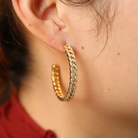 

gold plated hip hop bling women jewelry cuban link chain shape micro pave cz bling cuban link chain hoop earring