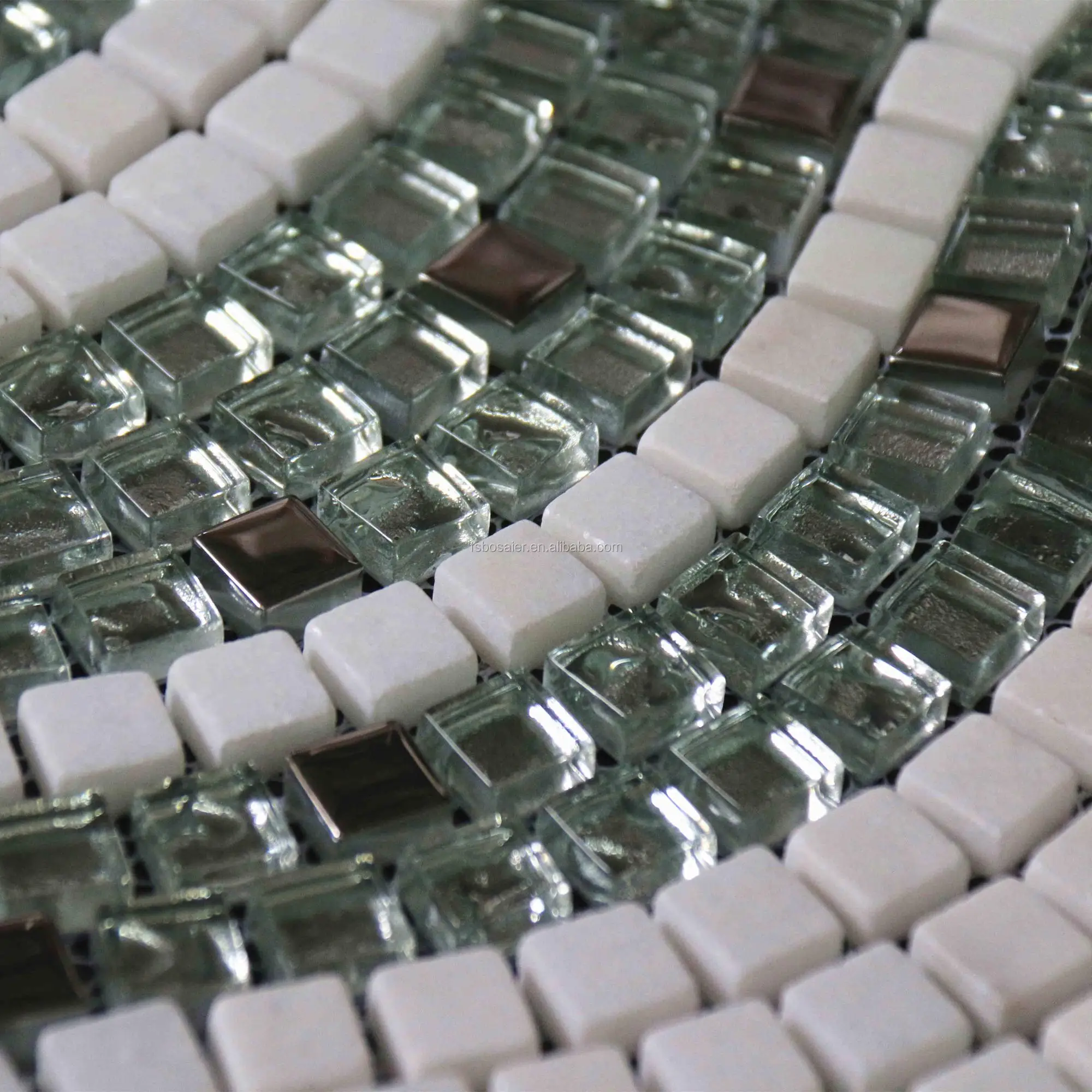 wavy tile backsplash glitter crystal glass white stone mosaic tile for backsplash wall