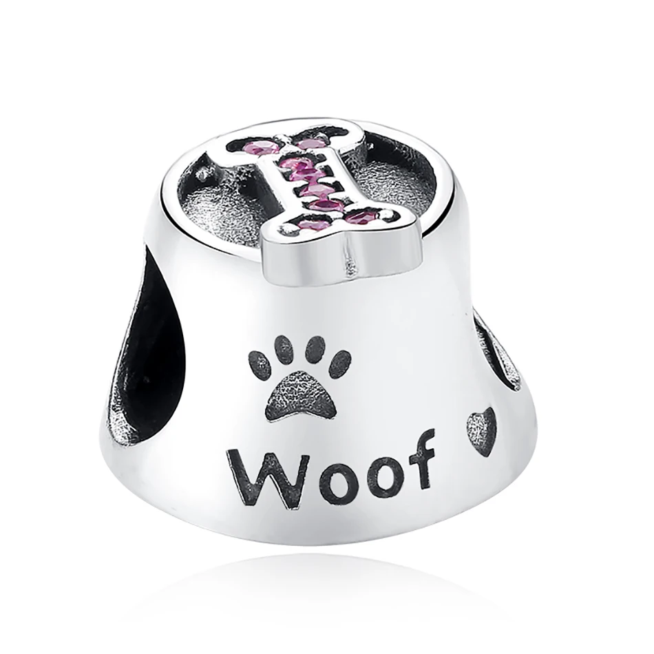 

925 Sterling Silver Paw Print Woof Animal Charms Bone Beads Fit Bracelet Bangle DIY Fine Jewelry Making