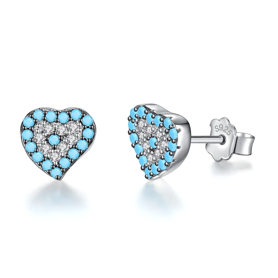 

Wholesale Custom 925 Sterling Silver Earrings Blue Heart Shape Earrings fit Gift Women Wedding Wearing For Christmas Gift