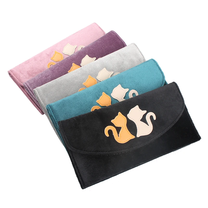 

Five-Color Flannel Cute Cat Lady Card Wallet, Black, pink, gray, blue, purple