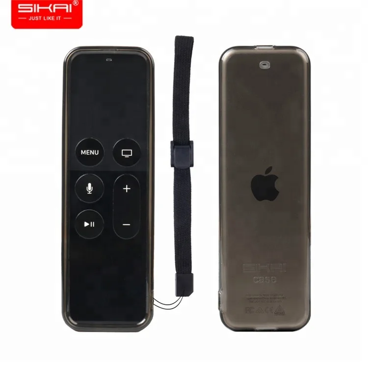 

Sikaicase Wholesale Fast Shipping In stock Protective Case For Apple TV 4 Smart TV Remote Control Skin Case With Free Lanyard, Black;transparent.
