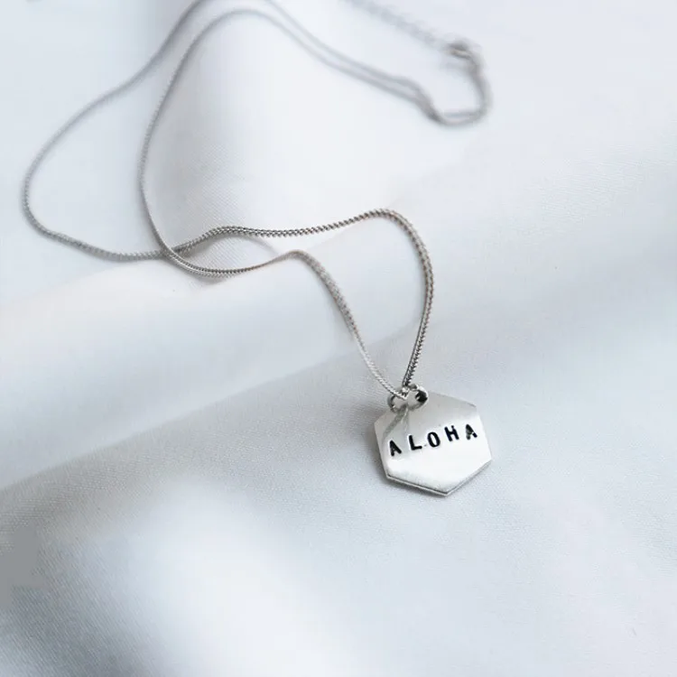 

Sterling silver ALOHA letter initial pendant necklace