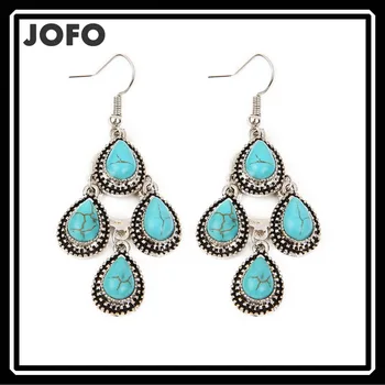 Gold And Silver Drop Blue Turquoise Stone Earrings Water Prop Gold And Silver Drop Blue Turquoise Stone Earrings Water Prop Shapes Stud Earring