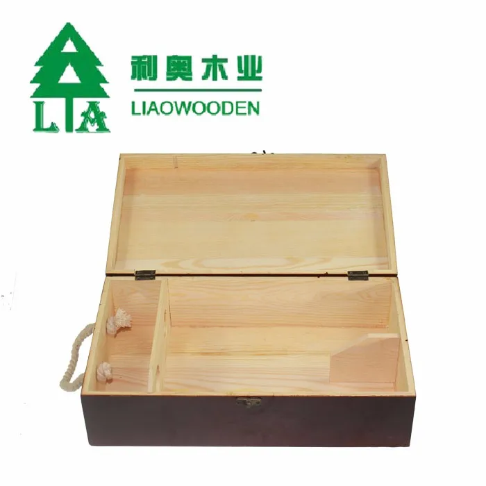 Flat 4 Bottle Pine Wooden Wine Box with Sliding Lid