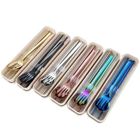 

304 stainless steel cutlery set gift box custom reusable spoon chopstocks fork set