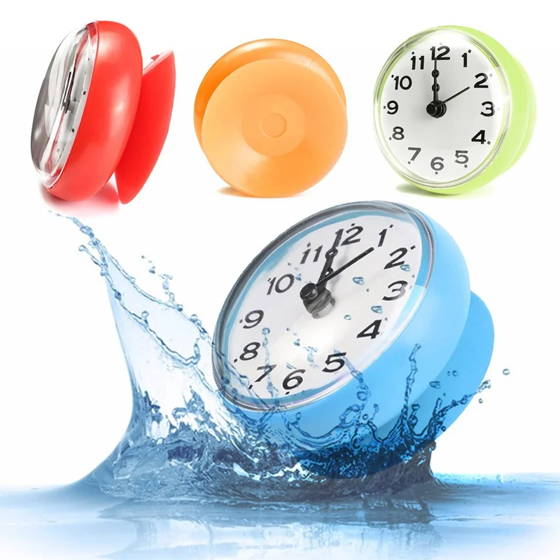 

Bathroom Kitchen Waterproof Shower Wall mini Clock Watch Suction Cup Battery Operated Living Room Modern Fashion Design, Red, green, blue, orange