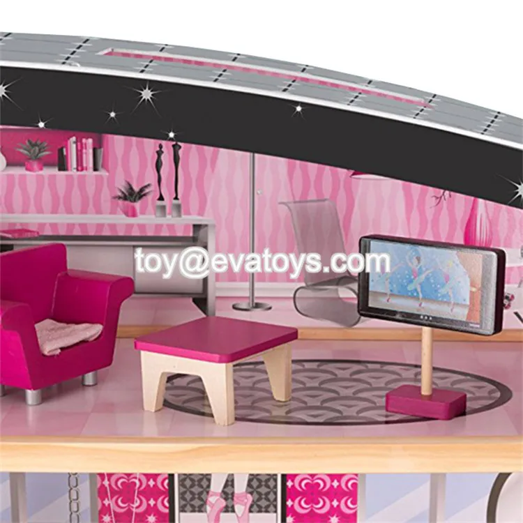 New Style 30 Furniture Pieces Children Wooden Giant Doll House For