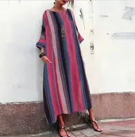 

Coldker Women Batwing Stripe Long Shirt Dress Full Length Maxi Dress Baggy Dress