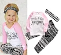 2016 ins baby girl clothing set long sleeve T shirt pants headband 3pcs Infant bebe girl