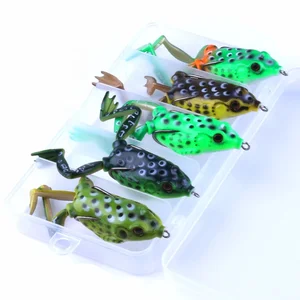Box Packing 5PCS 55mm topwater soft frog fishing lures set frog bait