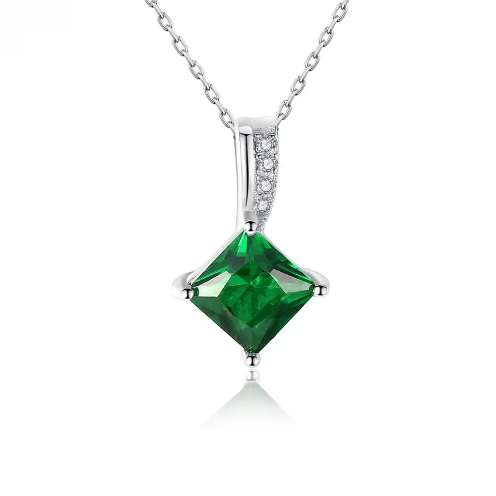 CZCITY Emerald Square CZ Crystal Pendant Chain Necklace for Women 925 Silver Necklaces Women Jewelry