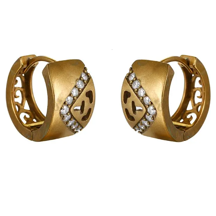 

copper earring-2 xuping huggies raw brass artificial diamond stone gold earring