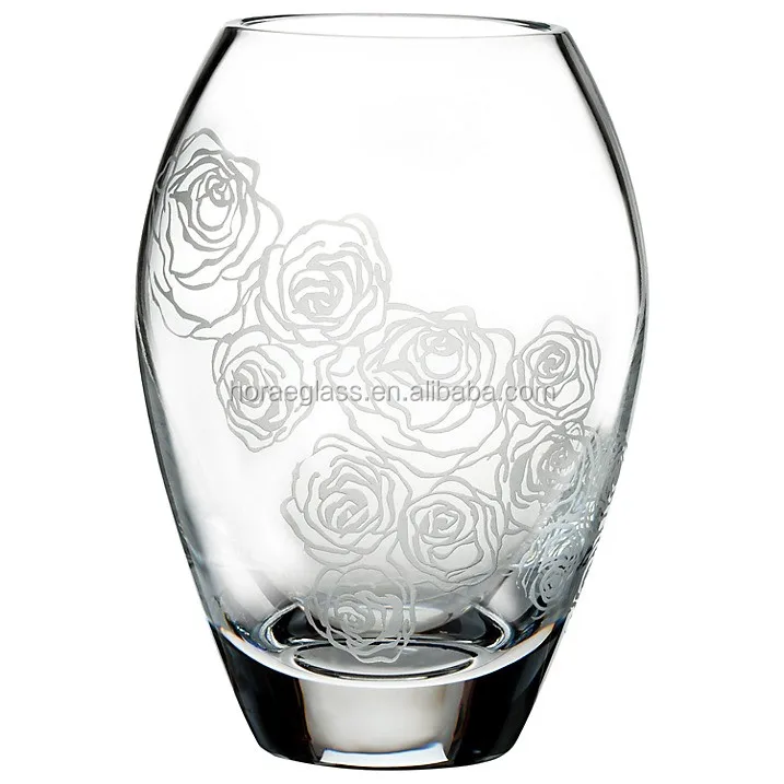 2016 Best Selling Decorative Clear Glass Bud Rose Engraved/decal Vases