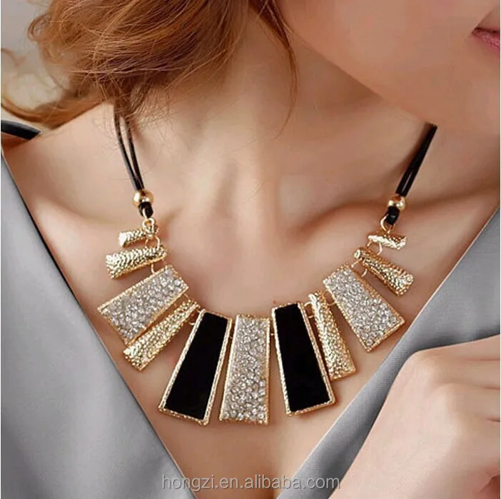 

Fashion Design Beads Enamel Bib Leather Braided Rope Chain Necklace