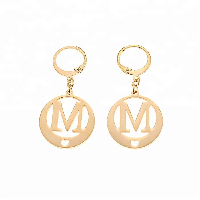 

18k Gold Plated Initial Earrings, Jewelry For Women Custom Stainless Steel Dangle Pendant 26 Alphabet Letter Initial Earrings, Gold silver rose gold etc.