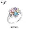 Royi designs five colors flower jewelry 925 sterling silver gemstone ring for women wholesale