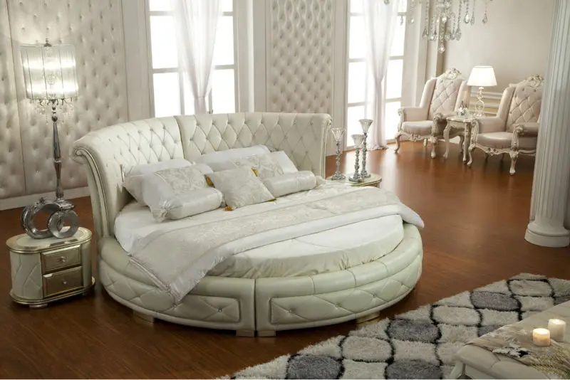 champagne color silver painted round bed,tufted upholstered king size  leather bed,contemporary style bedroom furniture - buy leather round