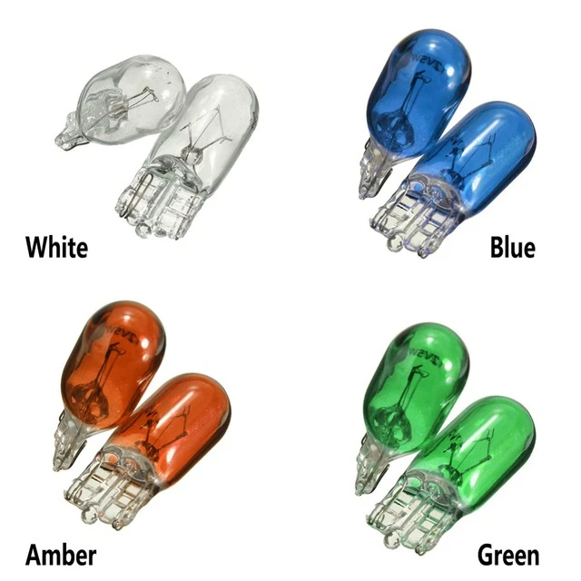 10x T10 Halogen Hidden Camera Light Bulb White Blue Amber Green Color 12v 5w 194 501 Side Wedges