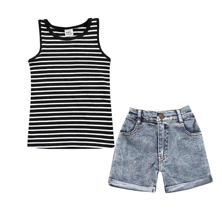 

Shopping Websites Kids Girls Wholesale Stripe Summer Clothing Sets, Please refer to color chart