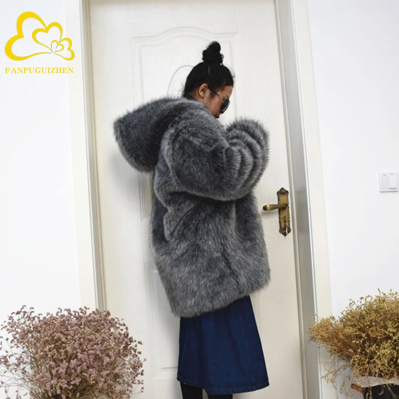 

custom women faux fox fur coat Wholesale New Women's dyed color women Faux fox fur coat, Picture