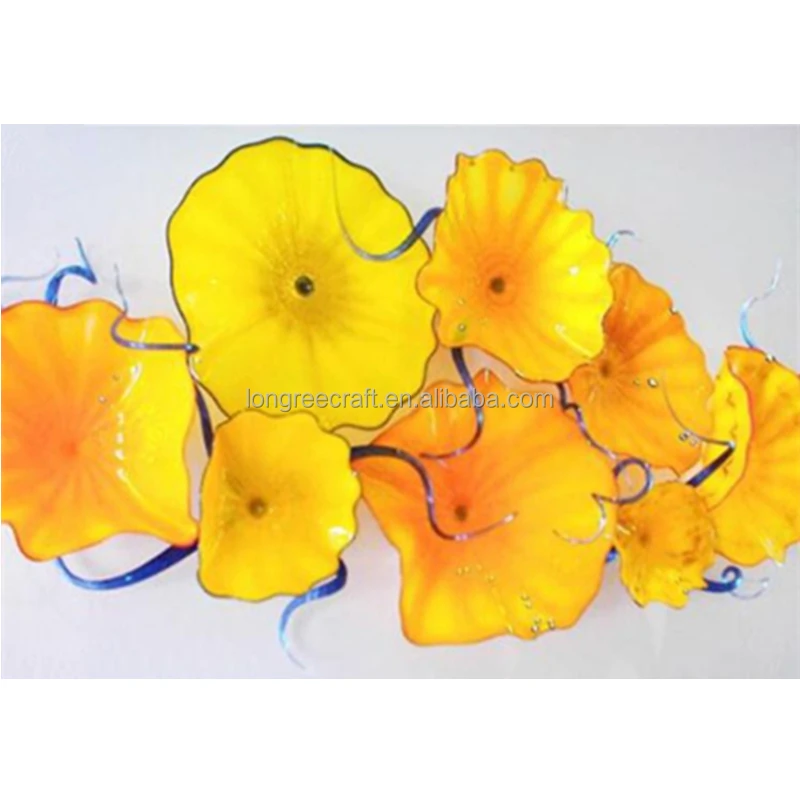 

Handicraft Bold Yellow Color Wall Hanging Art Home Decoration Fantastic Murano Glass Fower Plates, Many colors available