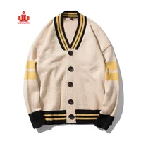 

Varsity cotton wool long cashmere knitted yellow knitwear double breasted kimono custom knit cardigan men sweater