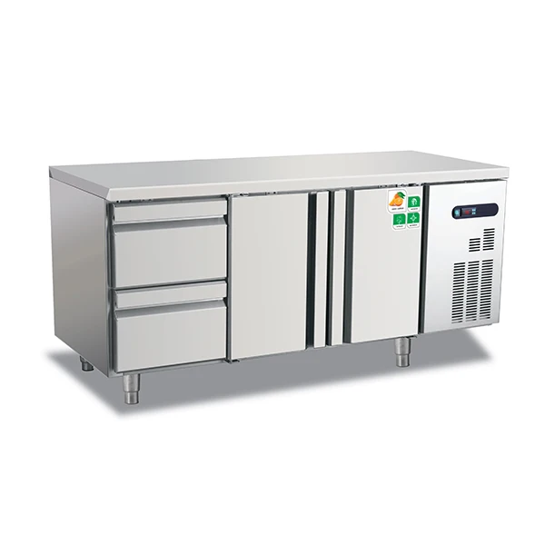 Double Doors Commercial Table Top Fridge With Double Drawers Counter