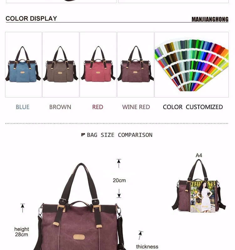 Hot sale factory online fashion canvas handbags for women with super capacity