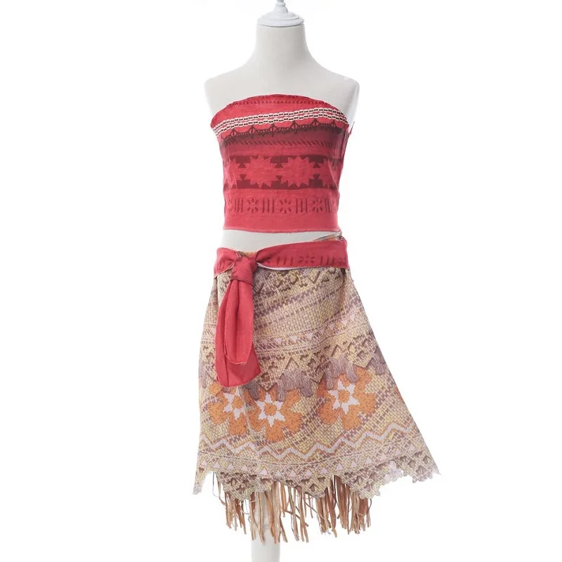 

Girls Moana Dress Children Summer Cosplay Costume for Kids Carnival Halloween Birthday Party, Wine red