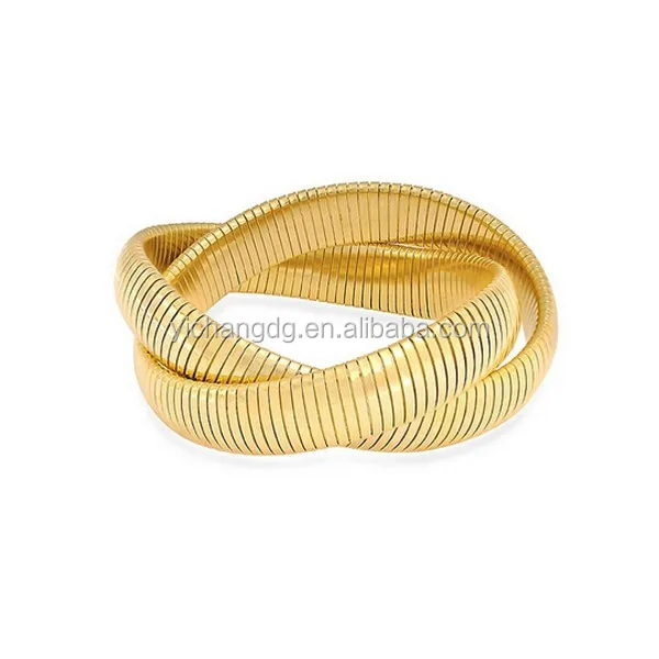 

Interlocking Flex Stretch Cobra Bangle Bracelet Gold Plated, Gold Stretch Bangle, Gold;rose gold;steel and black