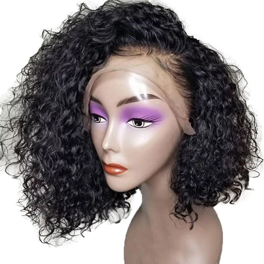 

Free Shipping Thick Density Virgin Brazilian Water Wave Human Hair Lace Front Wig Bleached Knots