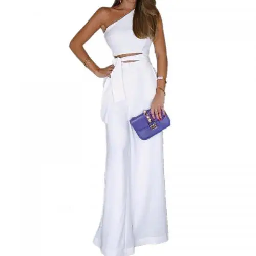 New Good quality 2019 Black white Wide Leg Trousers Women Sexy Jumpsuit loose 297117