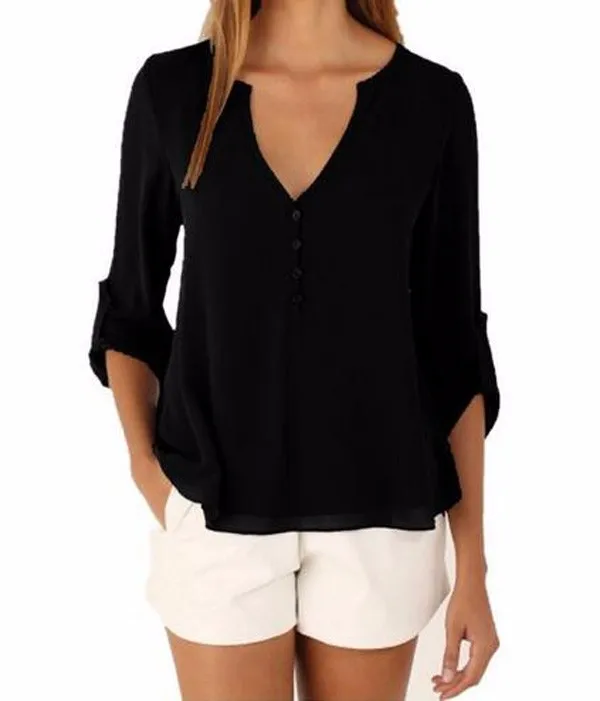 black v neck chiffon top