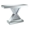 Crystal Diamond Mirrored Console Table designed with mirror-trimmed panels crystal accent studs and an hourglass-shaped base