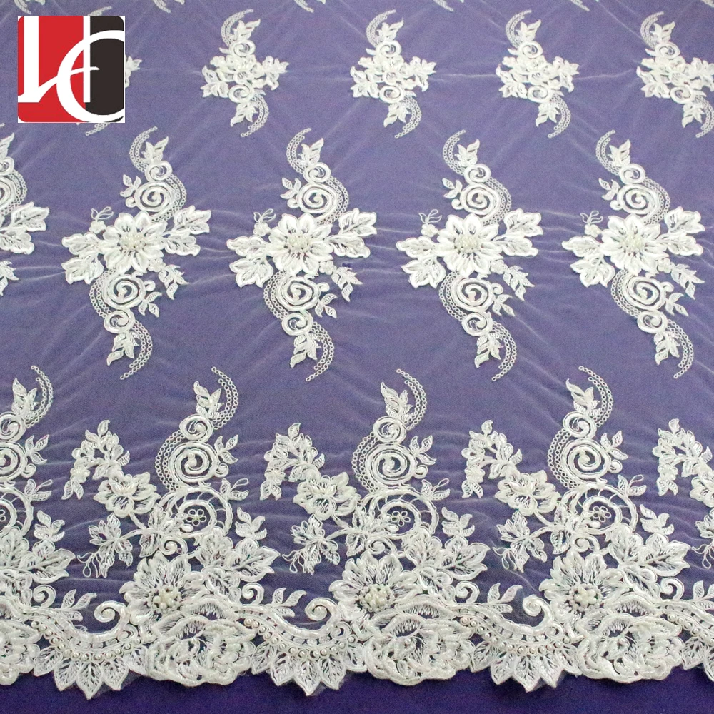 

HC-2722 Hot sale beautiful full bead white lace fabric for dress, Beige;white;black